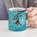 Port Adelaide Australian Football Ceramic Mug Power Hero Mascot With Indigenous Pattern Art