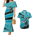 Port Adelaide Australian Football Couples Matching Mermaid Dress and Hawaiian Shirt Power Hero Mascot With Indigenous Pattern Art