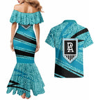Port Adelaide Australian Football Couples Matching Mermaid Dress and Hawaiian Shirt Power Hero Mascot With Indigenous Pattern Art