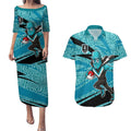 Port Adelaide Australian Football Couples Matching Puletasi and Hawaiian Shirt Power Hero Mascot With Indigenous Pattern Art