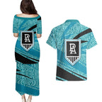 Port Adelaide Australian Football Couples Matching Puletasi and Hawaiian Shirt Power Hero Mascot With Indigenous Pattern Art