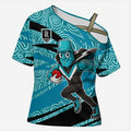 Port Adelaide Australian Football Cross Shoulder Shirt Power Hero Mascot With Indigenous Pattern Art
