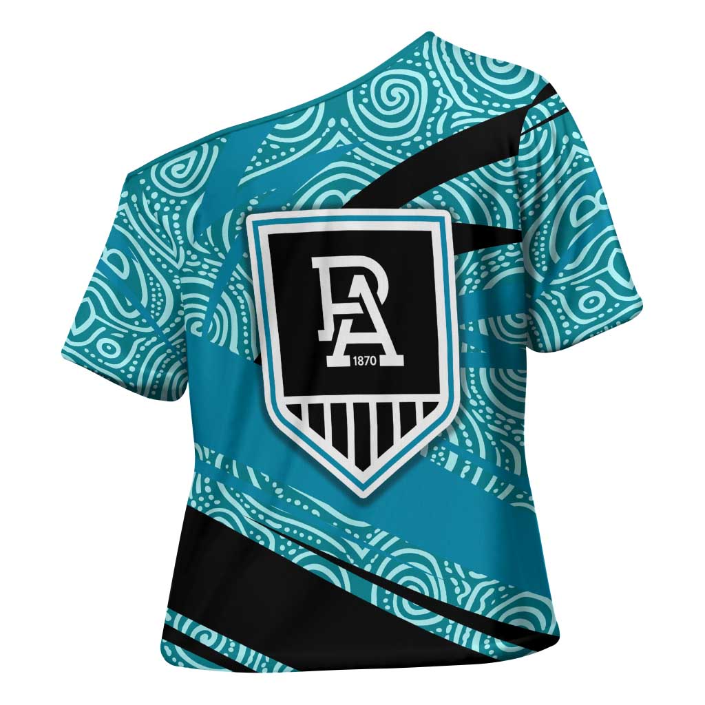Port Adelaide Australian Football Cross Shoulder Shirt Power Hero Mascot With Indigenous Pattern Art