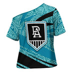 Port Adelaide Australian Football Cross Shoulder Shirt Power Hero Mascot With Indigenous Pattern Art