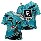 Port Adelaide Australian Football Cross Shoulder Shirt Power Hero Mascot With Indigenous Pattern Art