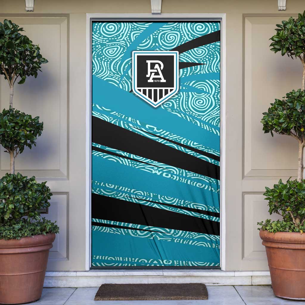 Port Adelaide Australian Football Door Cover Power Hero Mascot With Indigenous Pattern Art