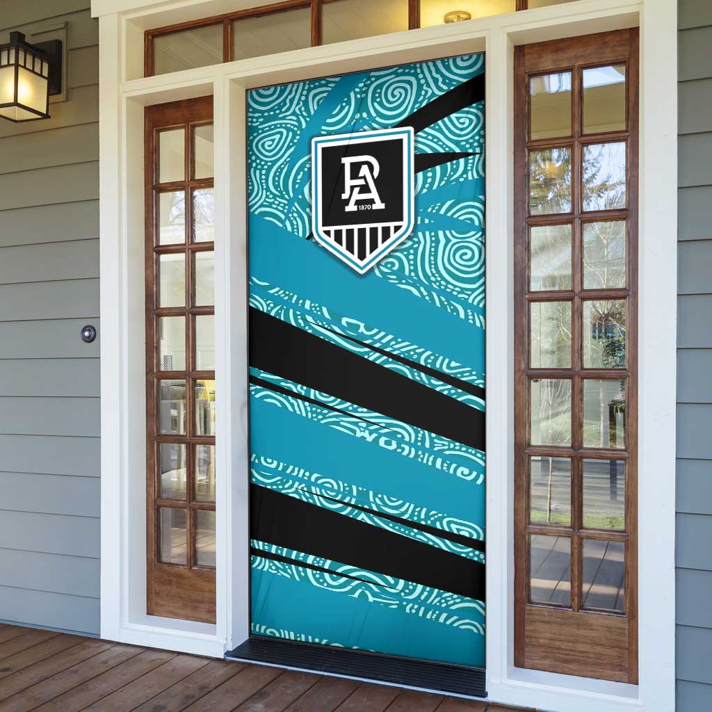 Port Adelaide Australian Football Door Cover Power Hero Mascot With Indigenous Pattern Art