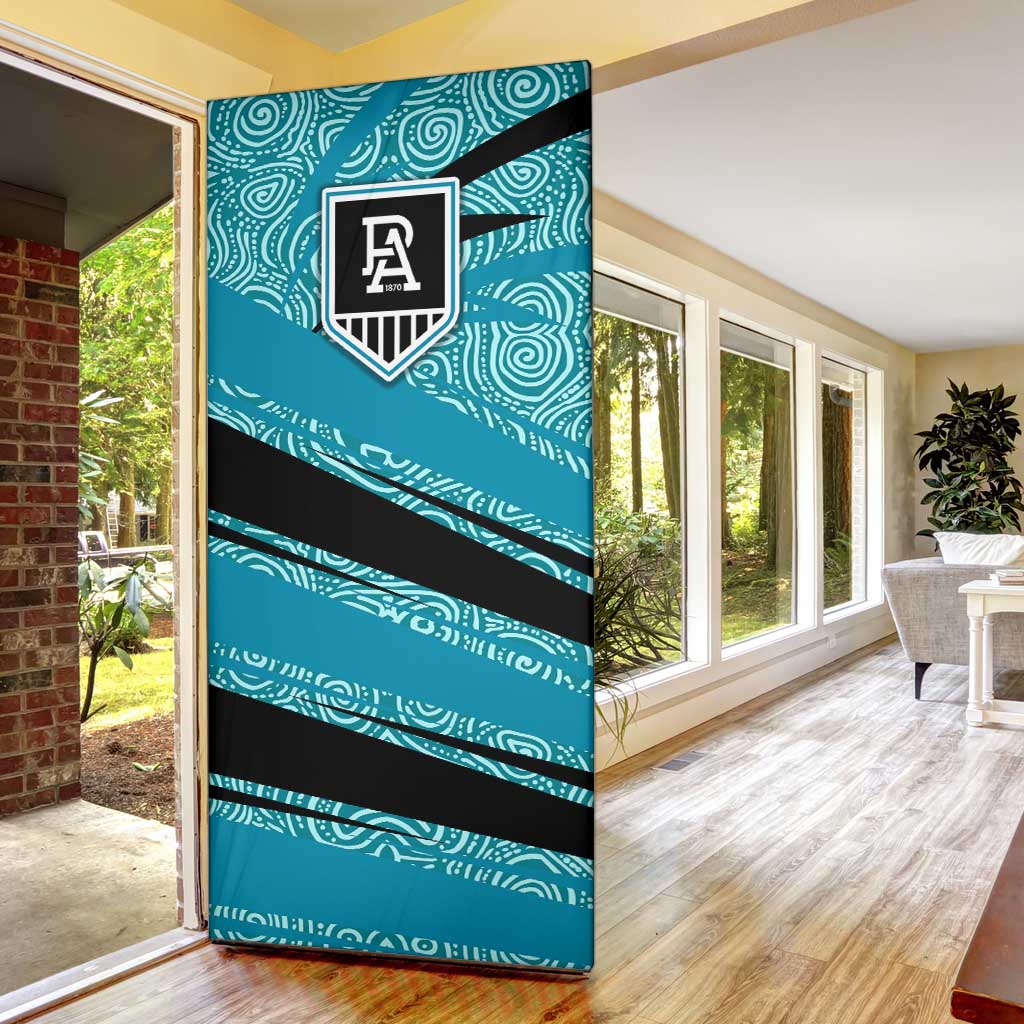 Port Adelaide Australian Football Door Cover Power Hero Mascot With Indigenous Pattern Art