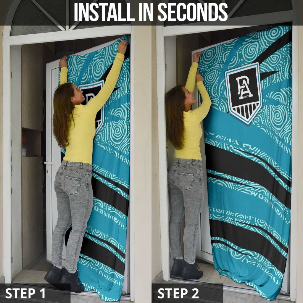 Port Adelaide Australian Football Door Cover Power Hero Mascot With Indigenous Pattern Art