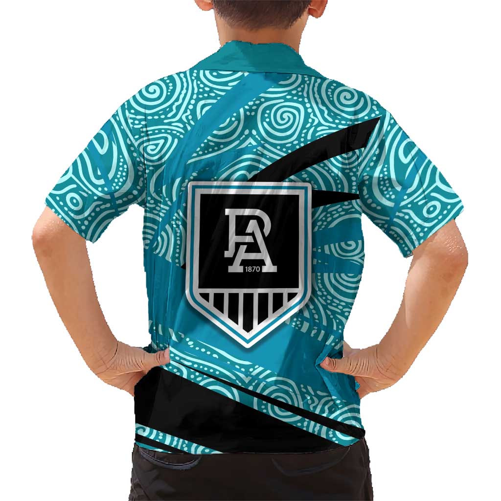 Port Adelaide Australian Football Family Matching Long Sleeve Bodycon Dress and Hawaiian Shirt Power Hero Mascot With Indigenous Pattern Art