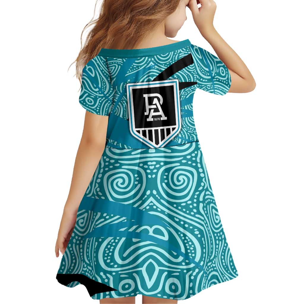 Port Adelaide Australian Football Family Matching Long Sleeve Bodycon Dress and Hawaiian Shirt Power Hero Mascot With Indigenous Pattern Art