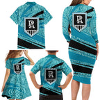 Port Adelaide Australian Football Family Matching Long Sleeve Bodycon Dress and Hawaiian Shirt Power Hero Mascot With Indigenous Pattern Art