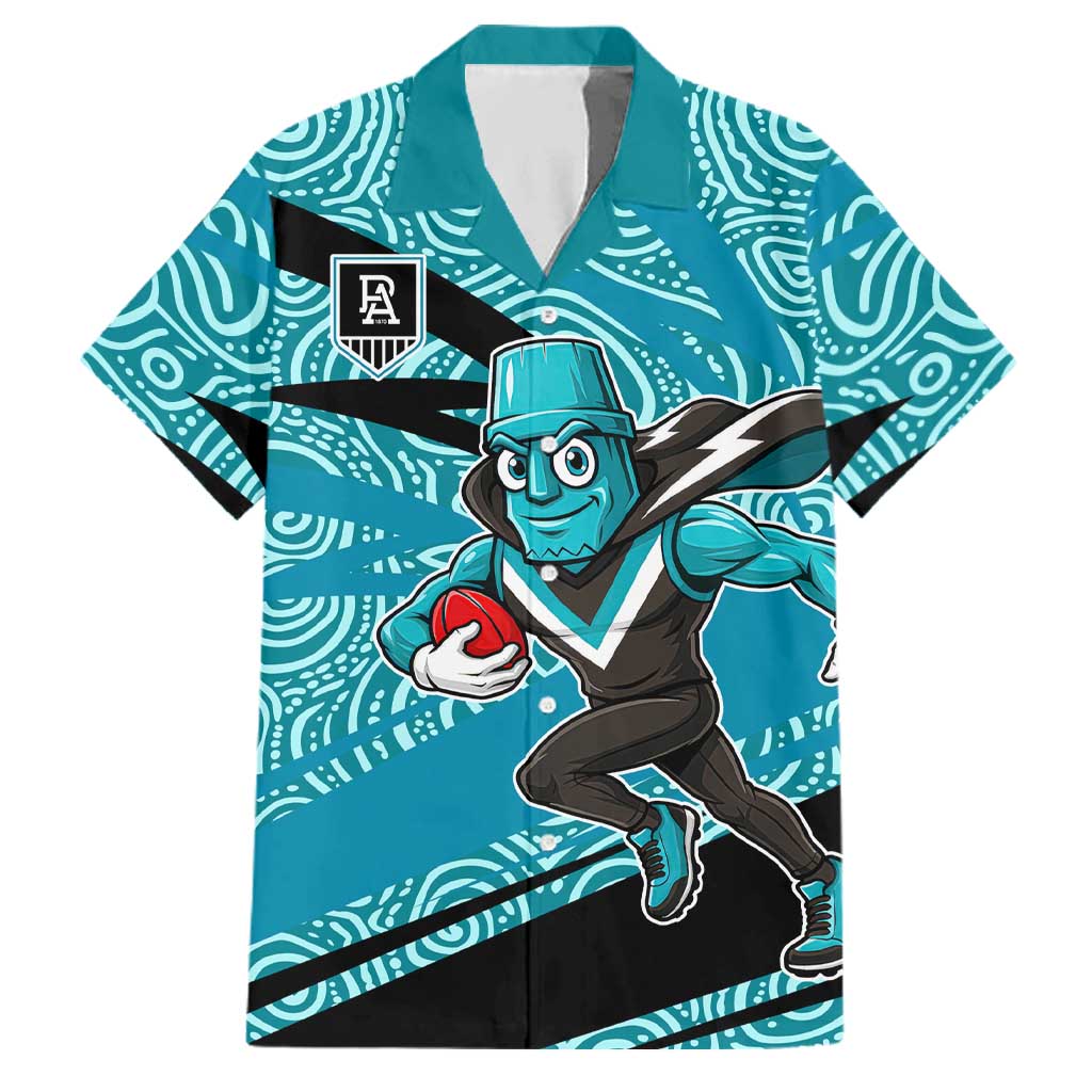 Port Adelaide Australian Football Family Matching Long Sleeve Bodycon Dress and Hawaiian Shirt Power Hero Mascot With Indigenous Pattern Art