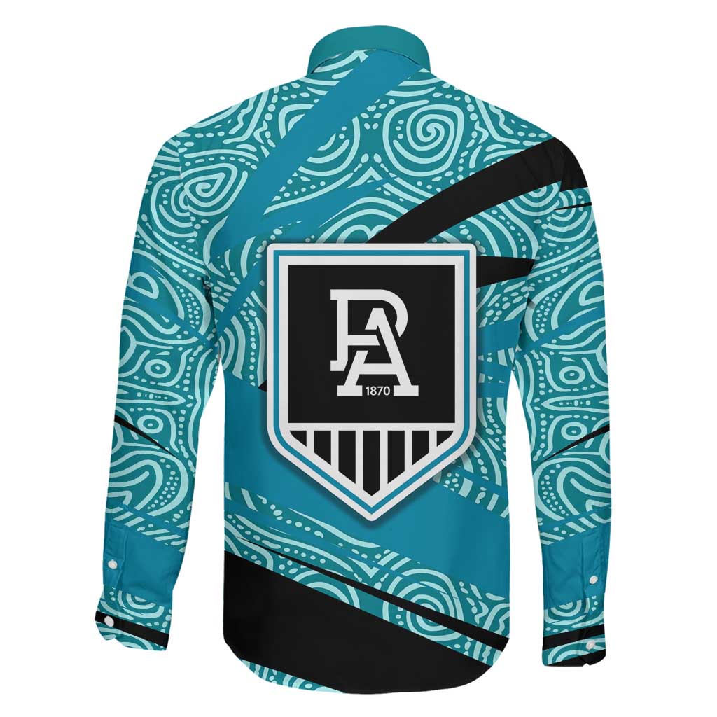Port Adelaide Australian Football Family Matching Long Sleeve Bodycon Dress and Hawaiian Shirt Power Hero Mascot With Indigenous Pattern Art