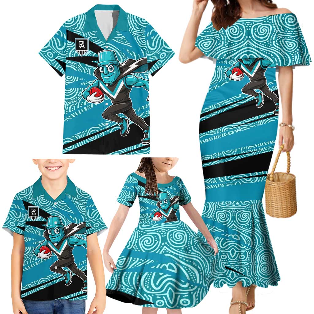 Port Adelaide Australian Football Family Matching Mermaid Dress and Hawaiian Shirt Power Hero Mascot With Indigenous Pattern Art