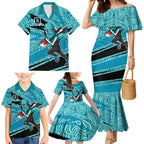 Port Adelaide Australian Football Family Matching Mermaid Dress and Hawaiian Shirt Power Hero Mascot With Indigenous Pattern Art