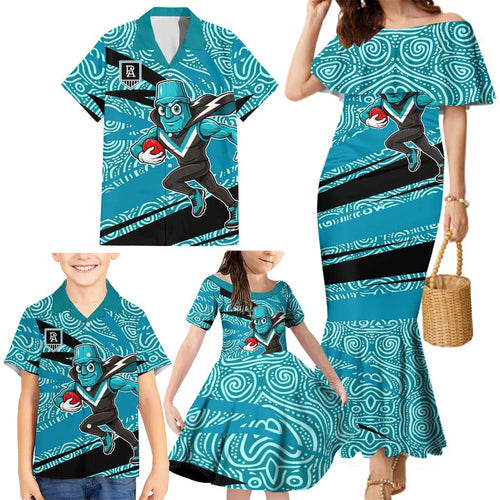 Port Adelaide Australian Football Family Matching Mermaid Dress and Hawaiian Shirt Power Hero Mascot With Indigenous Pattern Art
