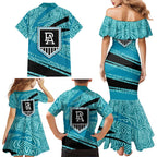 Port Adelaide Australian Football Family Matching Mermaid Dress and Hawaiian Shirt Power Hero Mascot With Indigenous Pattern Art