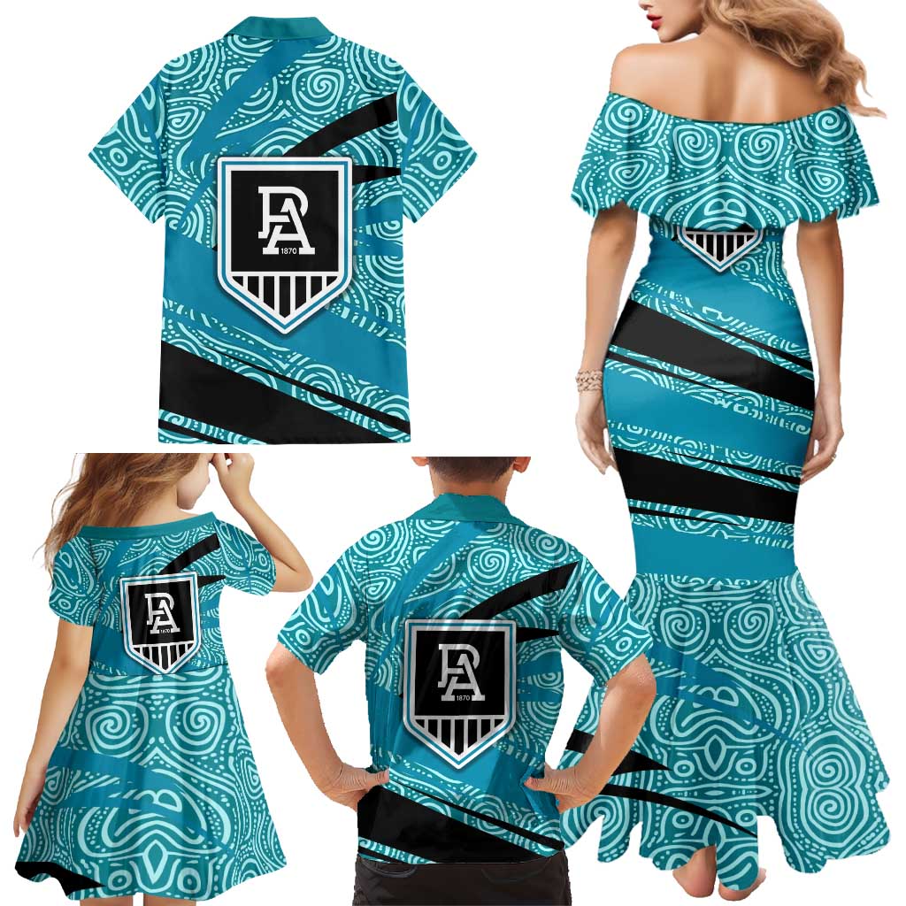 Port Adelaide Australian Football Family Matching Mermaid Dress and Hawaiian Shirt Power Hero Mascot With Indigenous Pattern Art