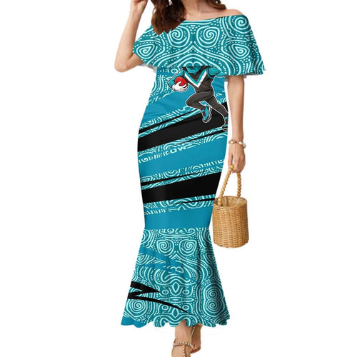 Port Adelaide Australian Football Family Matching Mermaid Dress and Hawaiian Shirt Power Hero Mascot With Indigenous Pattern Art