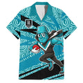 Port Adelaide Australian Football Family Matching Off Shoulder Short Dress and Hawaiian Shirt Power Hero Mascot With Indigenous Pattern Art
