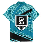 Port Adelaide Australian Football Family Matching Off Shoulder Short Dress and Hawaiian Shirt Power Hero Mascot With Indigenous Pattern Art