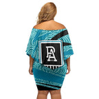 Port Adelaide Australian Football Family Matching Off Shoulder Short Dress and Hawaiian Shirt Power Hero Mascot With Indigenous Pattern Art