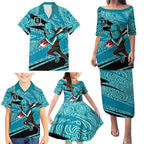 Port Adelaide Australian Football Family Matching Puletasi and Hawaiian Shirt Power Hero Mascot With Indigenous Pattern Art
