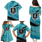 Port Adelaide Australian Football Family Matching Puletasi and Hawaiian Shirt Power Hero Mascot With Indigenous Pattern Art