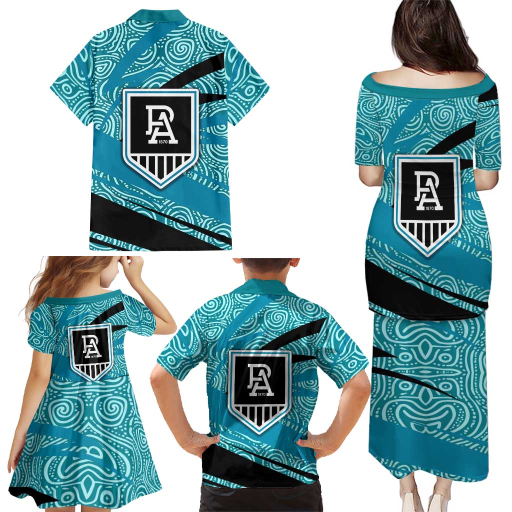 Port Adelaide Australian Football Family Matching Puletasi and Hawaiian Shirt Power Hero Mascot With Indigenous Pattern Art