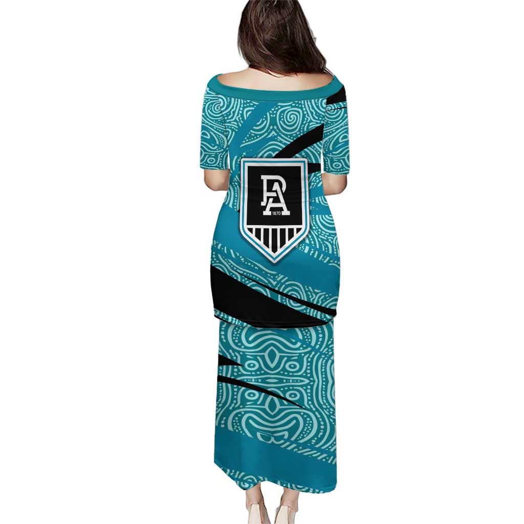 Port Adelaide Australian Football Family Matching Puletasi and Hawaiian Shirt Power Hero Mascot With Indigenous Pattern Art