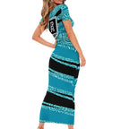 Port Adelaide Australian Football Family Matching Short Sleeve Bodycon Dress and Hawaiian Shirt Power Hero Mascot With Indigenous Pattern Art