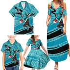 Port Adelaide Australian Football Family Matching Summer Maxi Dress and Hawaiian Shirt Power Hero Mascot With Indigenous Pattern Art