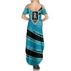 Port Adelaide Australian Football Family Matching Summer Maxi Dress and Hawaiian Shirt Power Hero Mascot With Indigenous Pattern Art