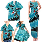 Port Adelaide Australian Football Family Matching Tank Maxi Dress and Hawaiian Shirt Power Hero Mascot With Indigenous Pattern Art
