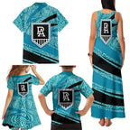 Port Adelaide Australian Football Family Matching Tank Maxi Dress and Hawaiian Shirt Power Hero Mascot With Indigenous Pattern Art