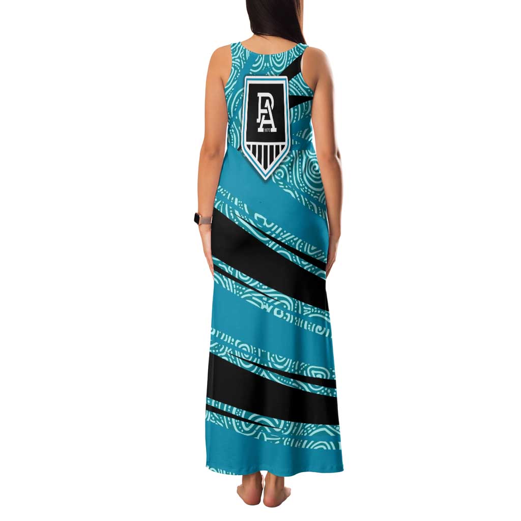 Port Adelaide Australian Football Family Matching Tank Maxi Dress and Hawaiian Shirt Power Hero Mascot With Indigenous Pattern Art