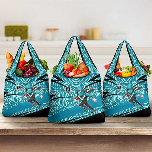 Port Adelaide Australian Football Grocery Bag Power Hero Mascot With Indigenous Pattern Art