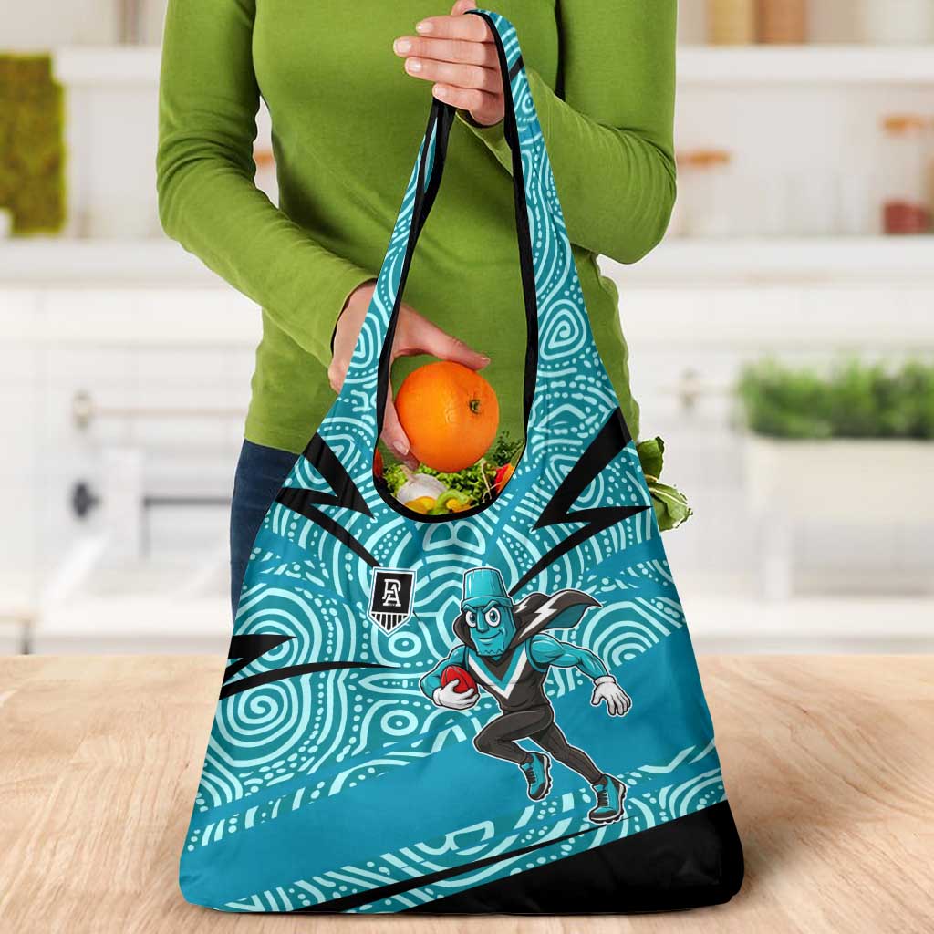 Port Adelaide Australian Football Grocery Bag Power Hero Mascot With Indigenous Pattern Art