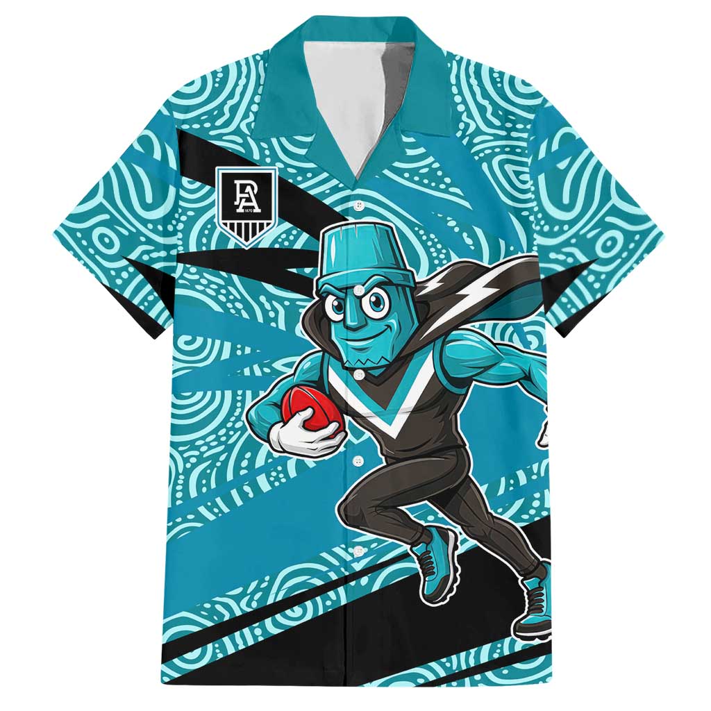 Port Adelaide Australian Football Hawaiian Shirt Power Hero Mascot With Indigenous Pattern Art