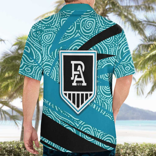 Port Adelaide Australian Football Hawaiian Shirt Power Hero Mascot With Indigenous Pattern Art