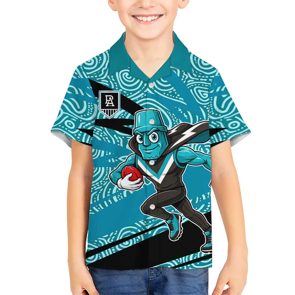 Port Adelaide Australian Football Hawaiian Shirt Power Hero Mascot With Indigenous Pattern Art