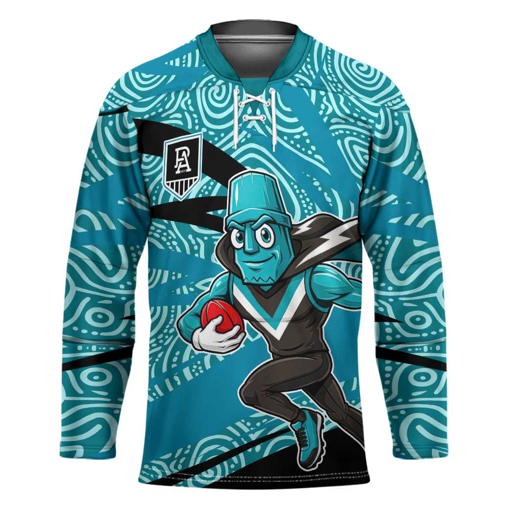 Port Adelaide Australian Football Hockey Jersey Power Hero Mascot With Indigenous Pattern Art