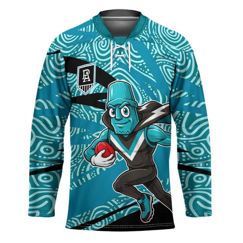 Port Adelaide Australian Football Hockey Jersey Power Hero Mascot With Indigenous Pattern Art