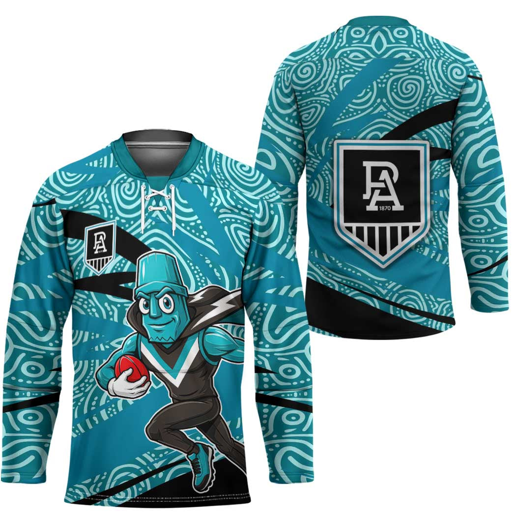 Port Adelaide Australian Football Hockey Jersey Power Hero Mascot With Indigenous Pattern Art