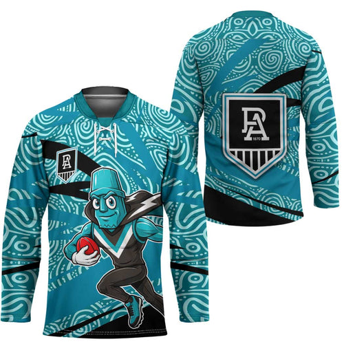Port Adelaide Australian Football Hockey Jersey Power Hero Mascot With Indigenous Pattern Art