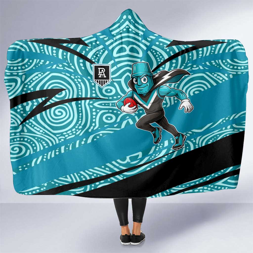 Port Adelaide Australian Football Hooded Blanket Power Hero Mascot With Indigenous Pattern Art