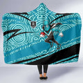 Port Adelaide Australian Football Hooded Blanket Power Hero Mascot With Indigenous Pattern Art