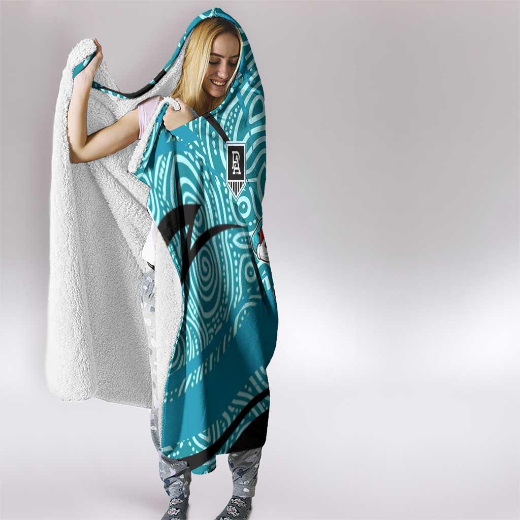 Port Adelaide Australian Football Hooded Blanket Power Hero Mascot With Indigenous Pattern Art