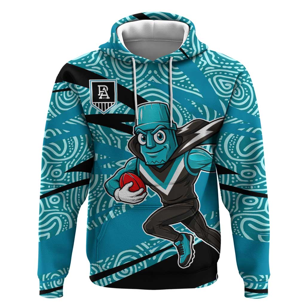 Port Adelaide Australian Football Hoodie Power Hero Mascot With Indigenous Pattern Art